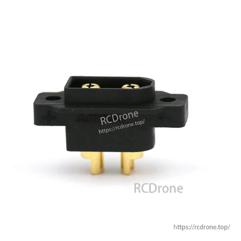 XT60EW-M XT60 Connector, XT60EW-M XT60 panel-mount connector with two gold bullet terminals and flange mounting holes