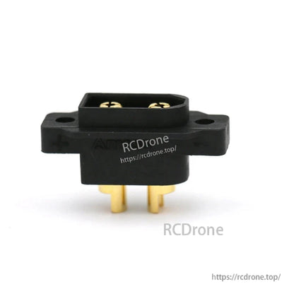 XT60EW-M XT60 Connector, XT60EW-M XT60 panel-mount connector with two gold bullet terminals and flange mounting holes