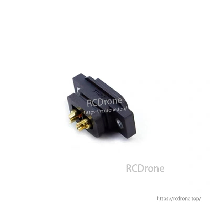 XT60EW-M XT60 Connector, XT60EW-M XT60 panel-mount connector with black housing, flange mount, and two gold bullet terminals