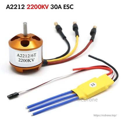 A2212 2200KV brushless motor with 30A ESC, ideal for FPV drones.