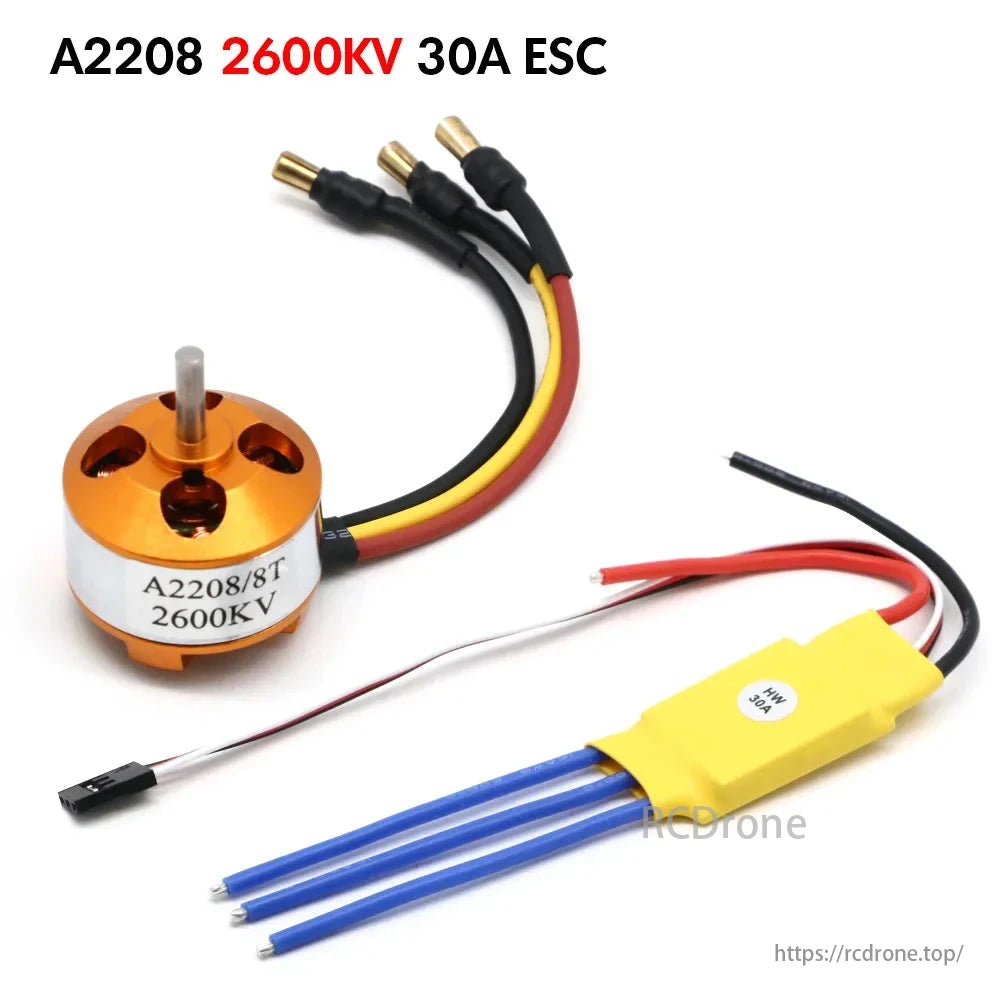 A2208 2600KV motor with 30A ESC for FPV drone aircraft.