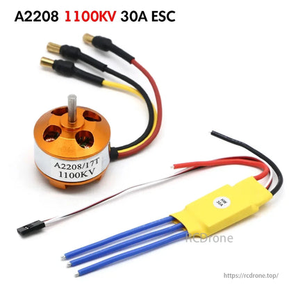 A2208 1100KV motor with 30A ESC for FPV drone aircraft.