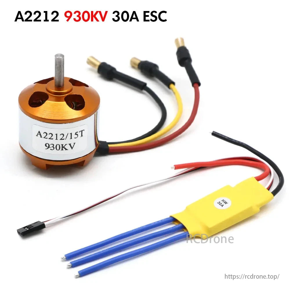 A2212 930KV motor with 30A ESC for FPV drone aircraft.