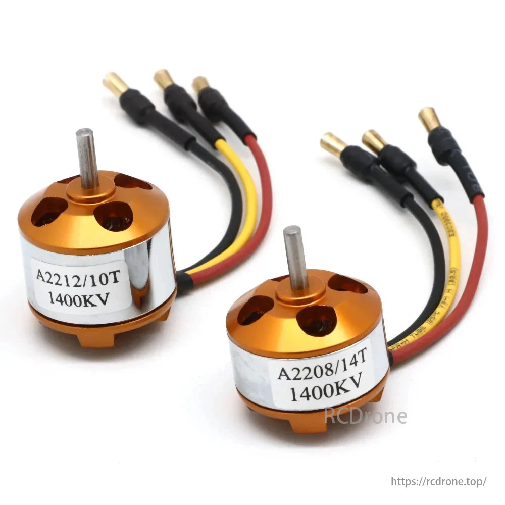A2212/10T and A2208/14T are 1400KV brushless motors, offering high performance for various applications.