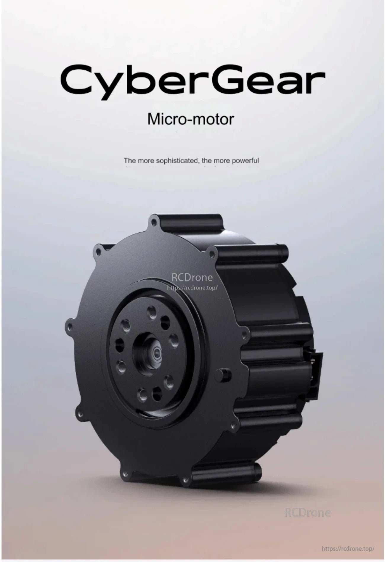 Xiaomi CyberGear micromotor servo motor front view with circular output flange and compact black housing