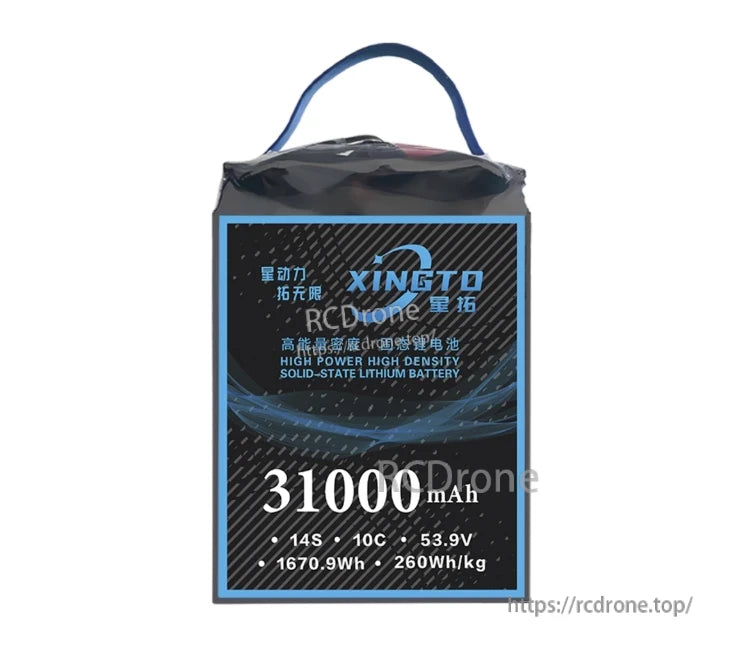 Xingto Solid State UAV Battery, Xingto 14S high-density solid-state lithium battery: 31,000mAh, 10C, 53.9V, 1670.9Wh, 260Wh/kg energy density, ideal for high-power applications.