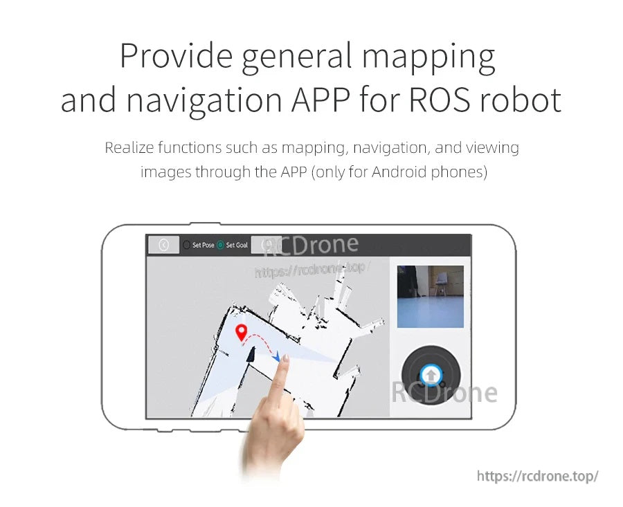 Android mapping and navigation app interface for ROS robot with map view and control overlay