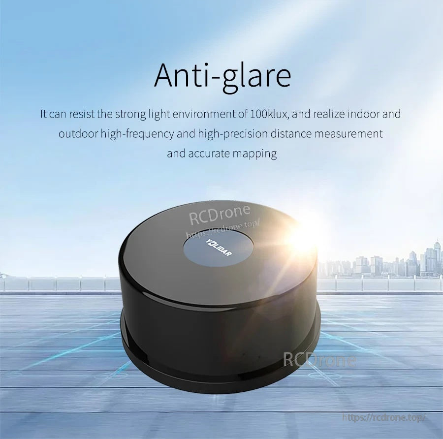 Anti-glare 100KLux capability illustration for reliable indoor and outdoor ranging under strong sunlight