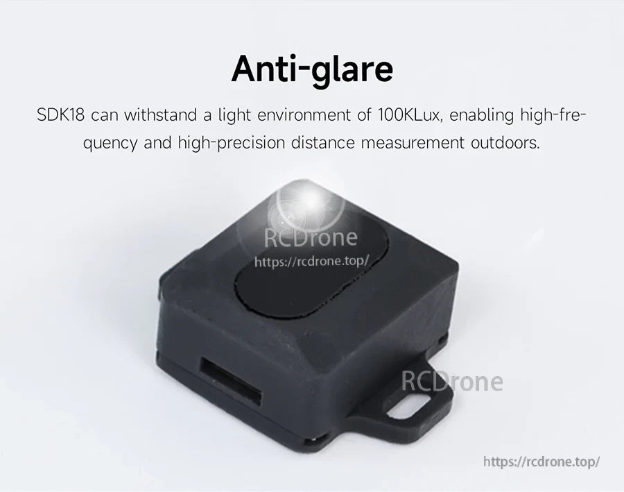 Anti-glare ambient light resistance graphic for SDM18 sensor, rated up to 100KLux outdoor light