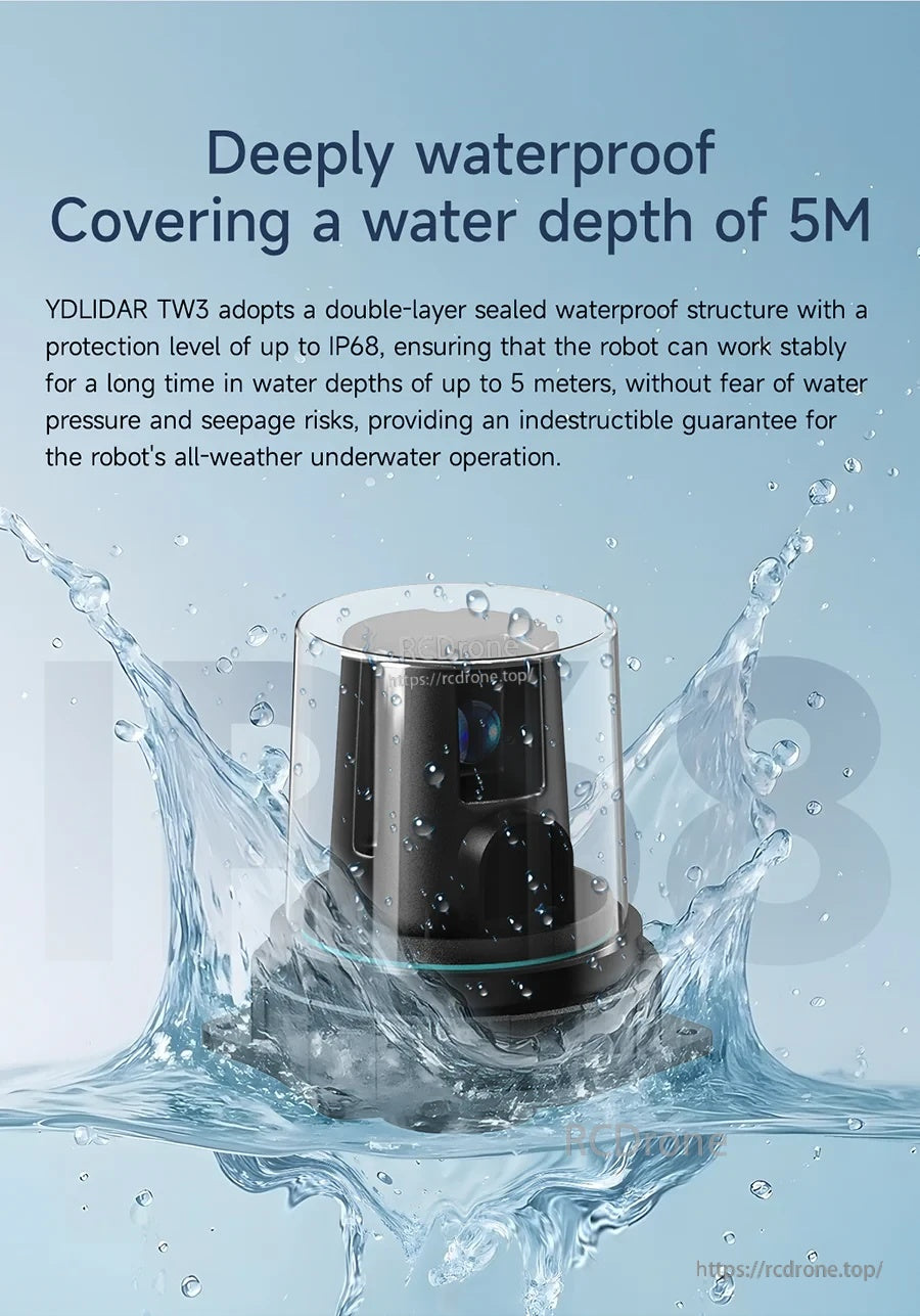 YDLIDAR TW3 Underwater LiDAR Sensor waterproof depth callout, designed for use up to 5 m depth