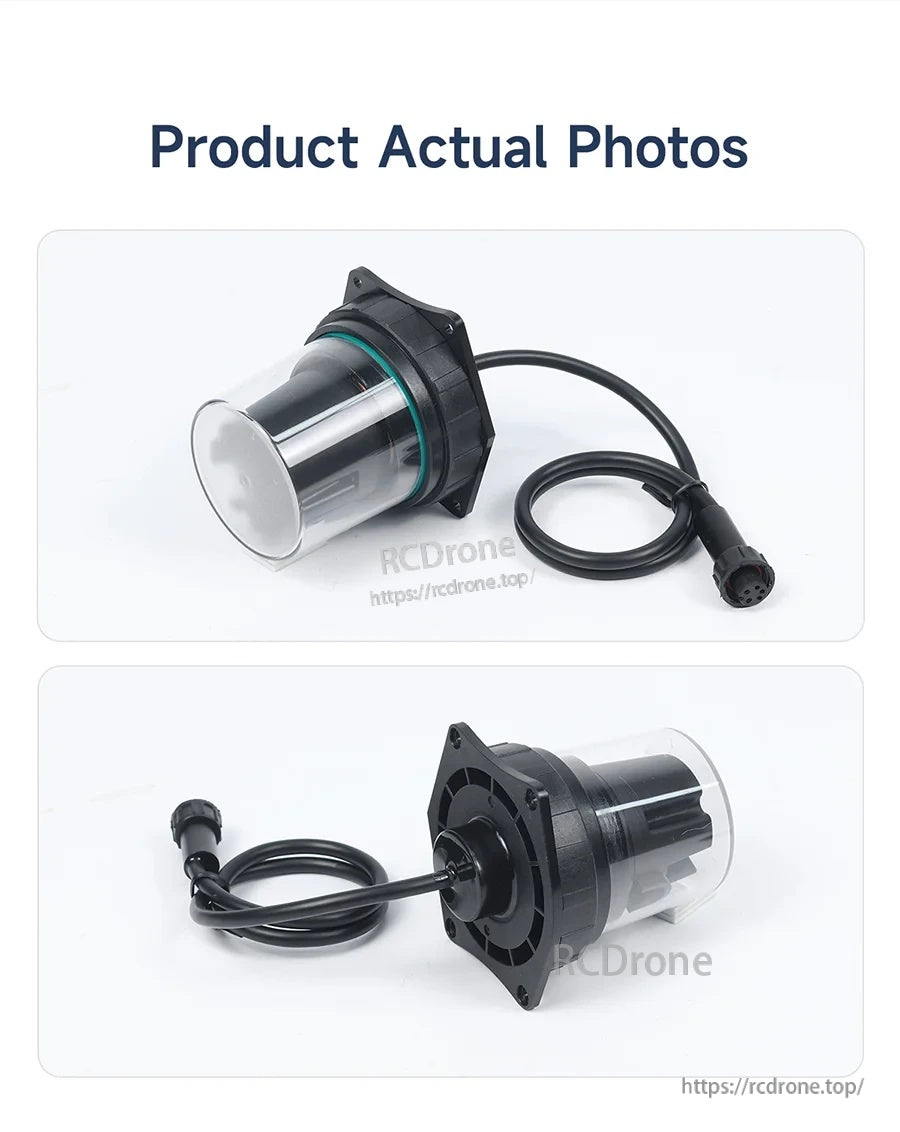 YDLIDAR TW3 underwater LiDAR sensor with cylindrical metal housing, flange mount, and cabled circular connector