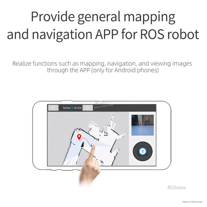 ROS robot mapping and navigation app graphic showing map view on phone screen (Android only)