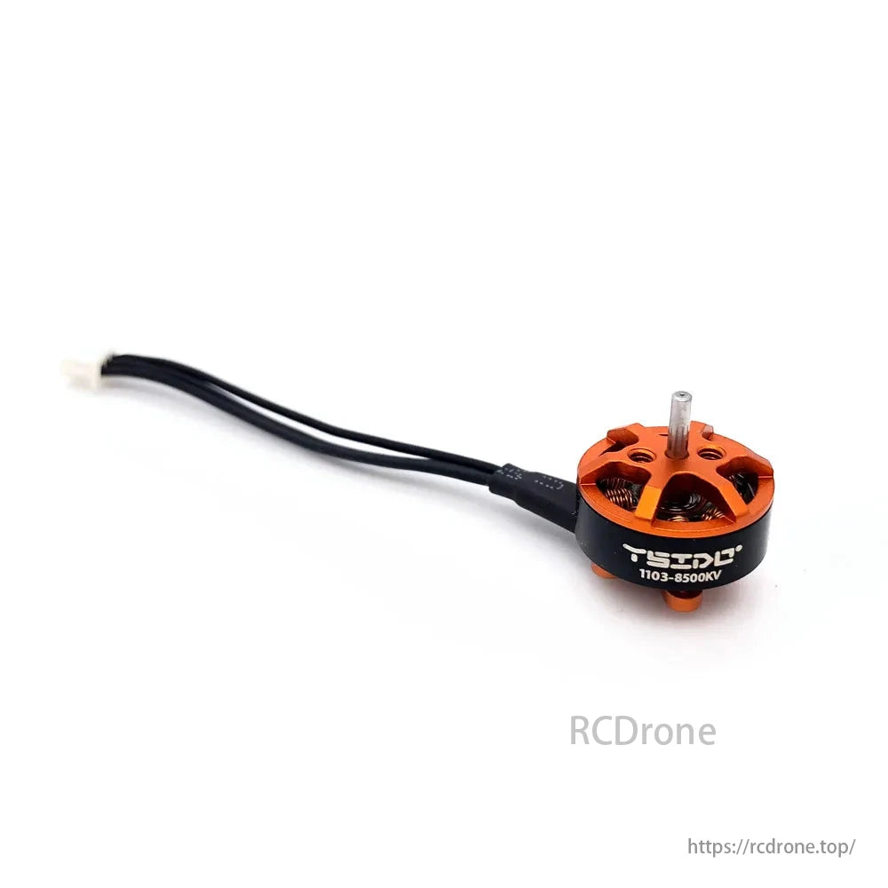 YSIDO 1103 8500KV 1–2S Brushless Motor, YSIDO 1103 8500KV brushless motor, 1.5mm shaft, for 65mm props and 2-inch FPV drones, with orange/black design.