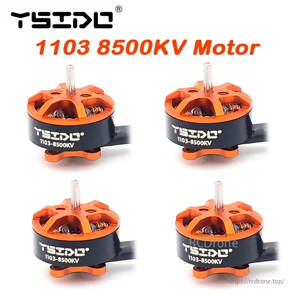 YSIDO 1103 8500KV 1–2S Brushless Motor, YSIDO 1103 8500KV Motor: Compact, high-speed brushless motor for 1-2S systems; four units displayed.