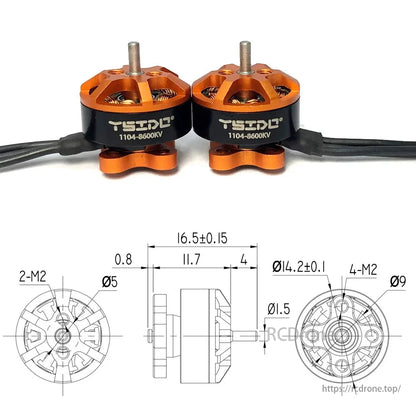 YSIDO 1104-8600KV brushless FPV motor for 2.0 to 3.0-inch racing drones, with specs and mounting details for precise installation.