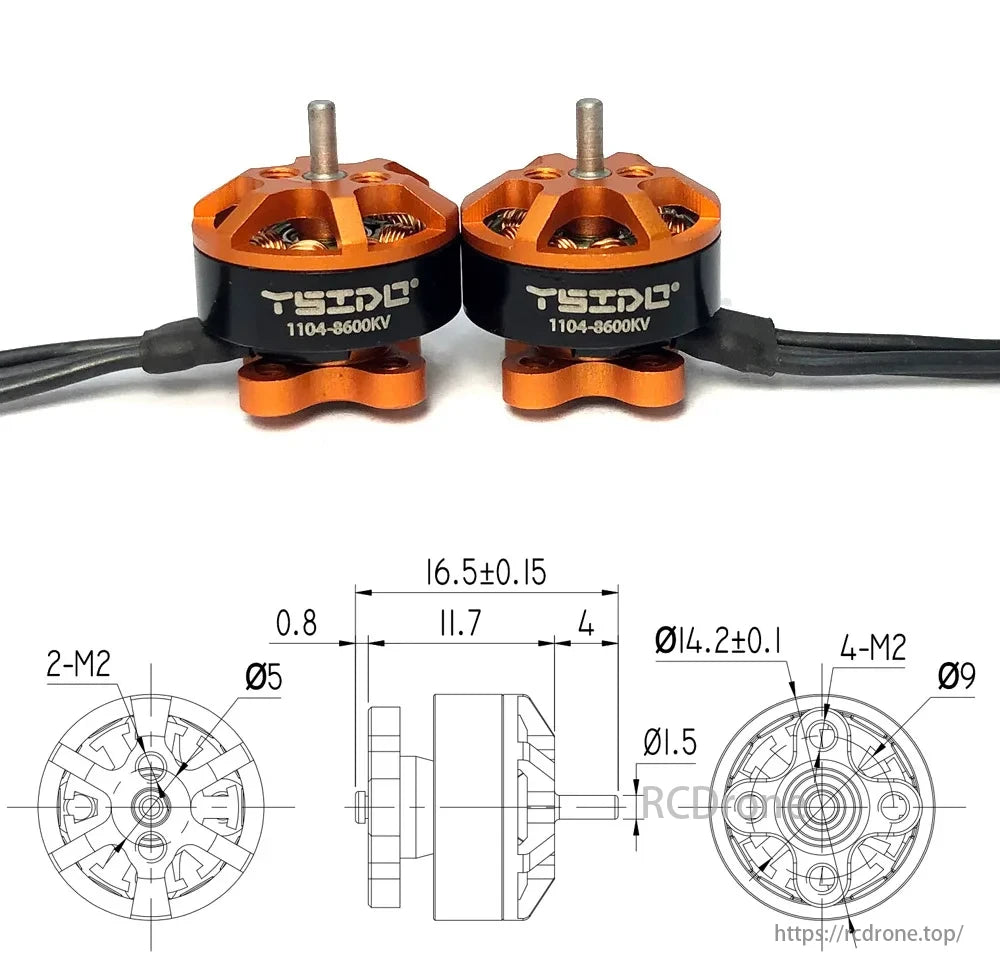 YSIDO 1104 Brushless FPV Motor, YSIDO 1104-8600KV brushless FPV motor specifications for precise installation.