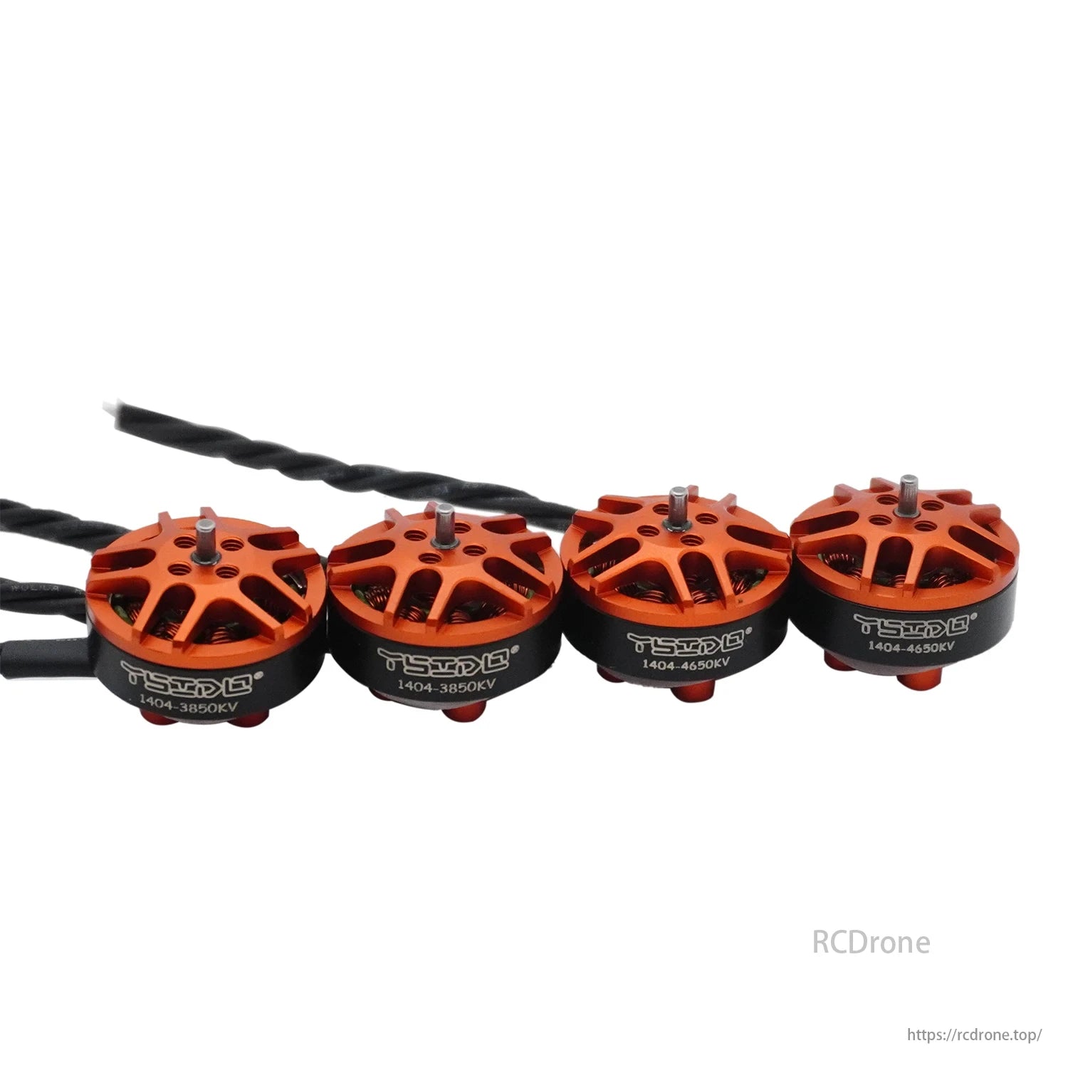 YSIDO 1404 3850KV / 4650KV Brushless Motor, YSIDO 1404 brushless motors come in 3850KV and 4650KV variants, featuring an orange and black design.