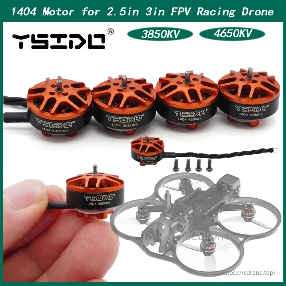 YSIDO 1404 3850KV / 4650KV Brushless Motor, YSIDO 1404 motors for FPV drones, 3850KV/4650KV, fit 2.5-3in toothpicks, 2-4S, include screws, compact design.