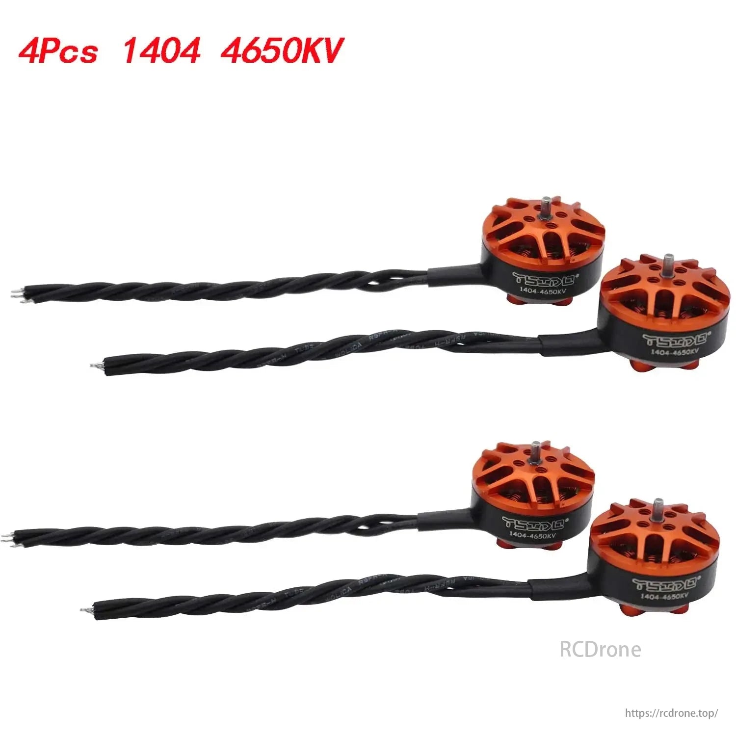 YSIDO 1404 3850KV / 4650KV Brushless Motor, YSIDO 1404 4650KV brushless motors (4 pieces) for 2-4S FPV toothpick racing drones, featuring twisted cables.