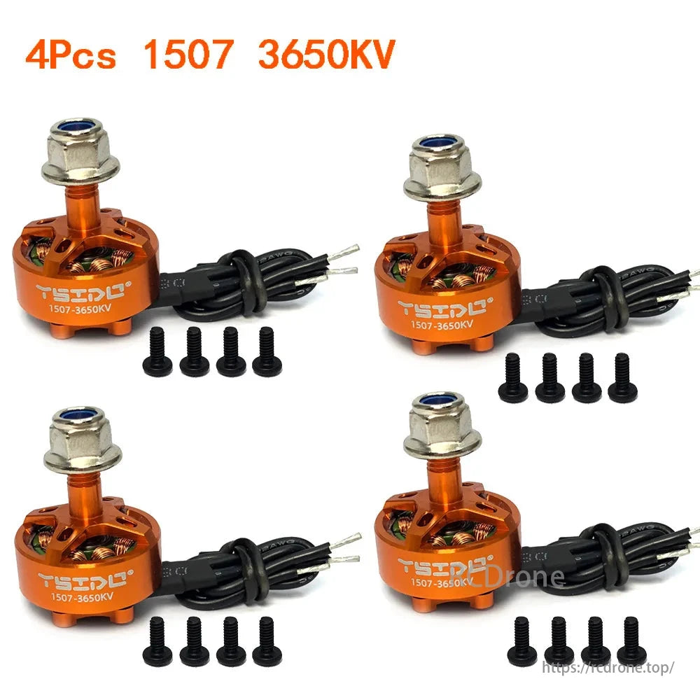 YSIDO 1507 2550KV 3650KV 3-6S Brushless Motor, YSIDO 1507 3650KV brushless motors for 3-4 inch FPV racing drones, include screws. Pack of four.