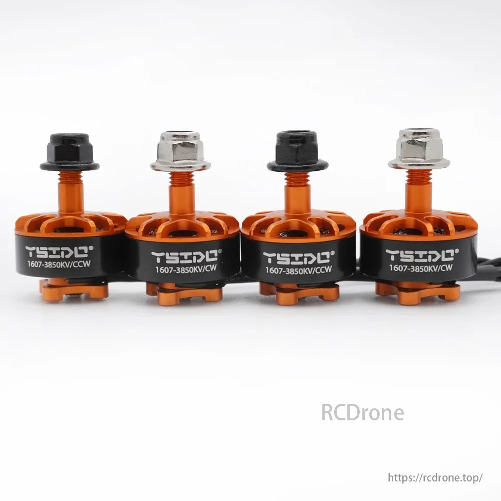 YSIDO 1607 2800KV 3850KV 2–4S Brushless Motor, YSIDO 1607 3850KV brushless motors, orange/black, for 2-4S.