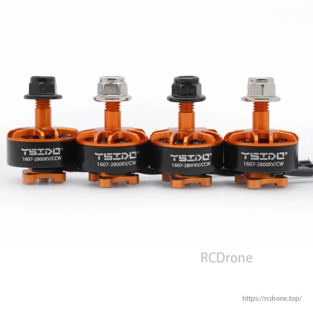 YSIDO 1607 2800KV 3850KV 2–4S Brushless Motor, YSIDO 1607-2800KV brushless motors, orange/black, CW/CCW, for 2–4S.