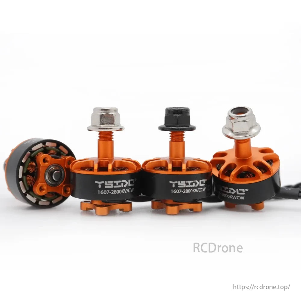 YSIDO 1607 2800KV 3850KV 2–4S Brushless Motor, YSIDO 1607 2800KV brushless motor, orange/black, set of four.