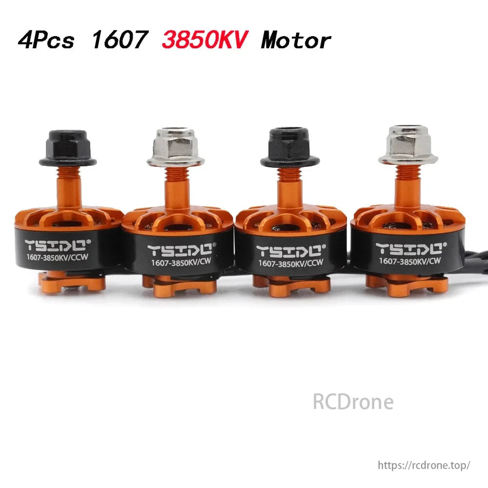 YSIDO 1607 2800KV 3850KV 2–4S Brushless Motor, YSIDO 1607 3850KV brushless motors for 3-inch FPV drones, M5 shaft, CW/CCW rotation, sold in sets of four.