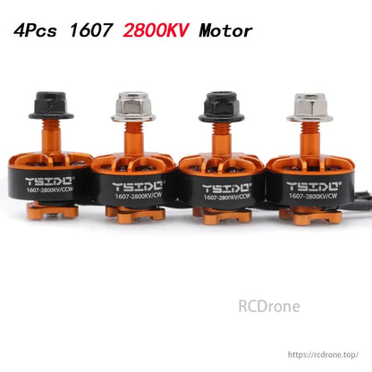 YSIDO 1607 2800KV 3850KV 2–4S Brushless Motor, YSIDO 1607 2800KV brushless motors, M5 shaft, for 3-inch FPV drones, pack of four, orange/black, CCW/CW.
