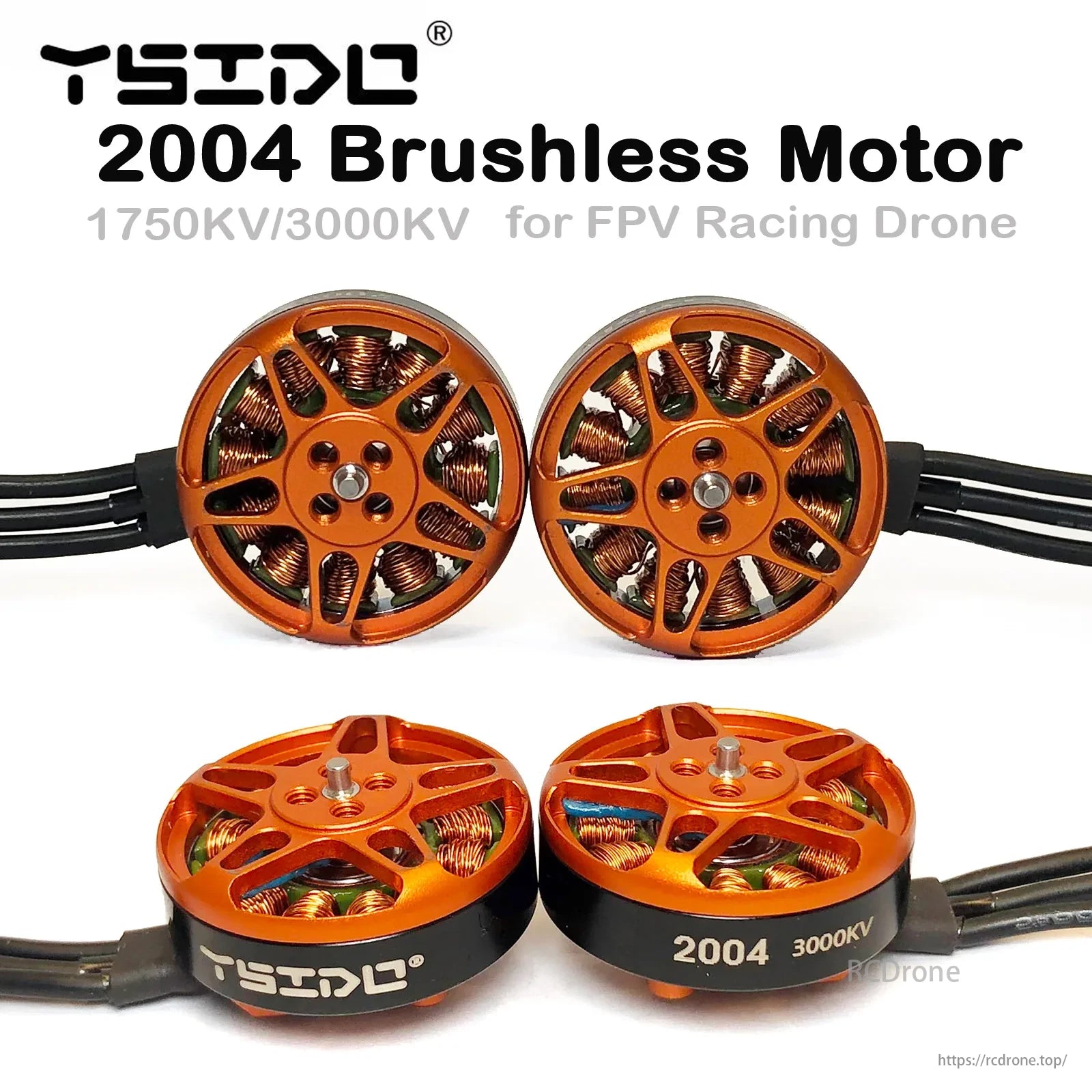 YSIDO 2004 1750KV / 3000KV 3–6S Brushless Motor, YSIDO 2004 brushless motor, 1750KV/3000KV, designed for FPV racing drones.