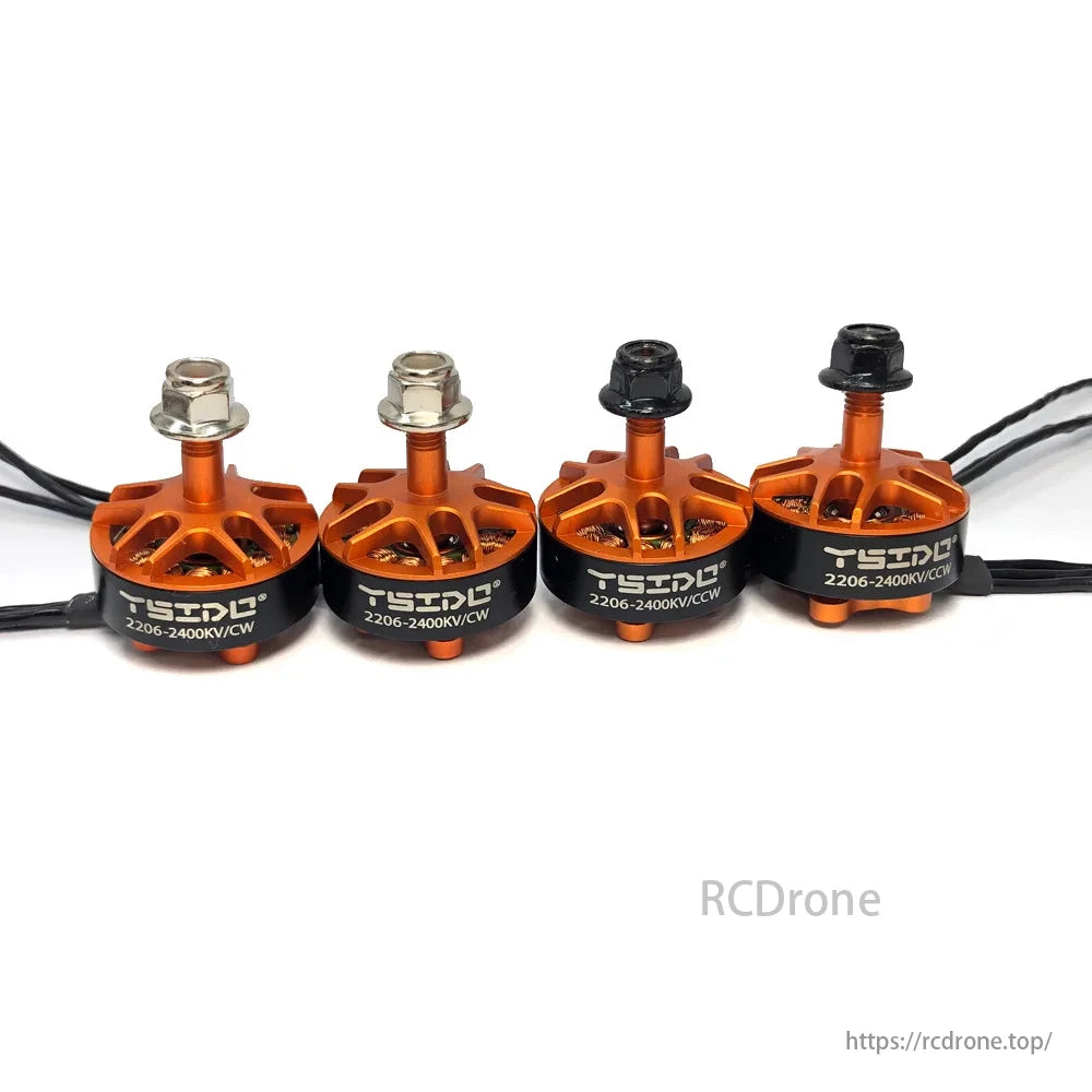 YSIDO 2206 2400KV 5 Inch Brushless Motor, YSIDO 2206 2400KV brushless motors for 5-inch FPV drones, with CW/CCW configurations and orange/black design.
