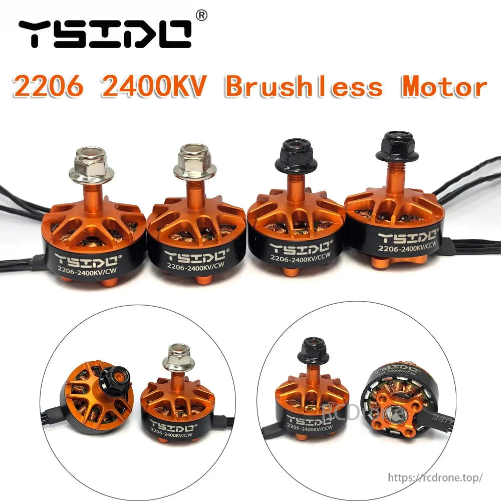 YSIDO 2206 2400KV 5 Inch Brushless Motor, YSIDO 2206 2400KV motor for FPV drones, orange/black design, 2-6S compatible, robust and efficient for freestyle flying.