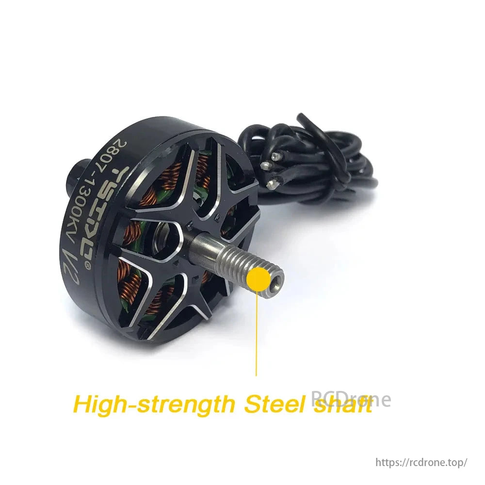 YSIDO 2807 V2 1300KV Brushless Motor, YSIDO 2807 V2 motors for 6-7 inch FPV drones, with high-strength steel shaft and robust design.