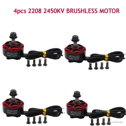 YSIDO SCUD 2208 2450KV brushless motor for 5-inch RC FPV drones, includes four motors with cables and screws, compact design for efficient performance.
