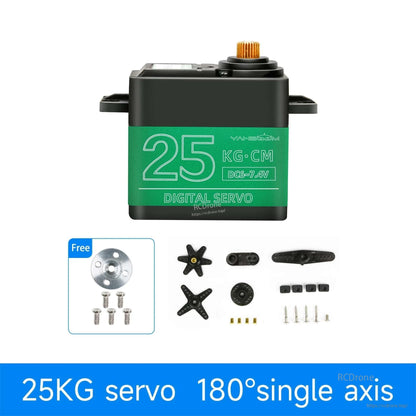 25KG digital servo with accessory pack and round metal servo horn plate; 180° single axis