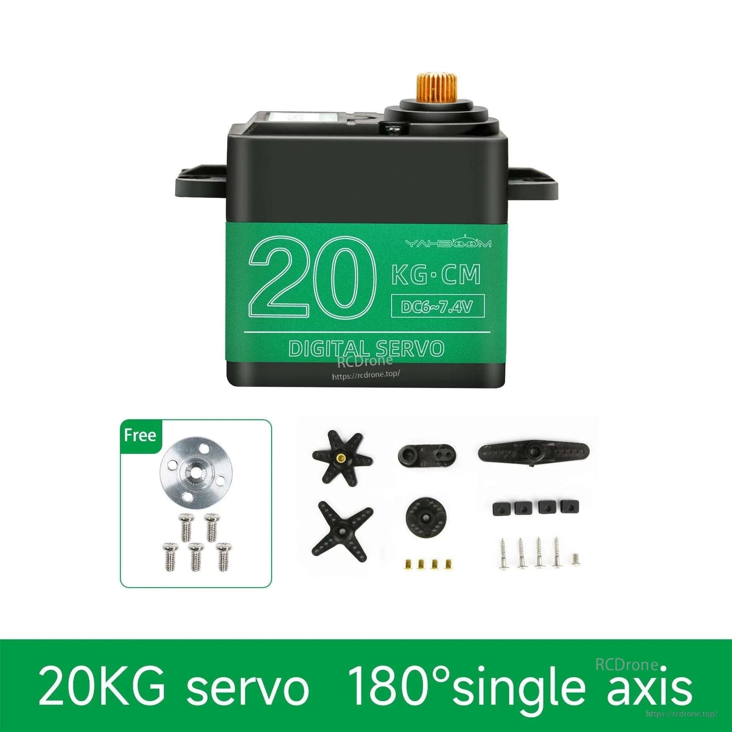 20KG digital servo with accessory pack and round metal servo horn plate; 180° single axis