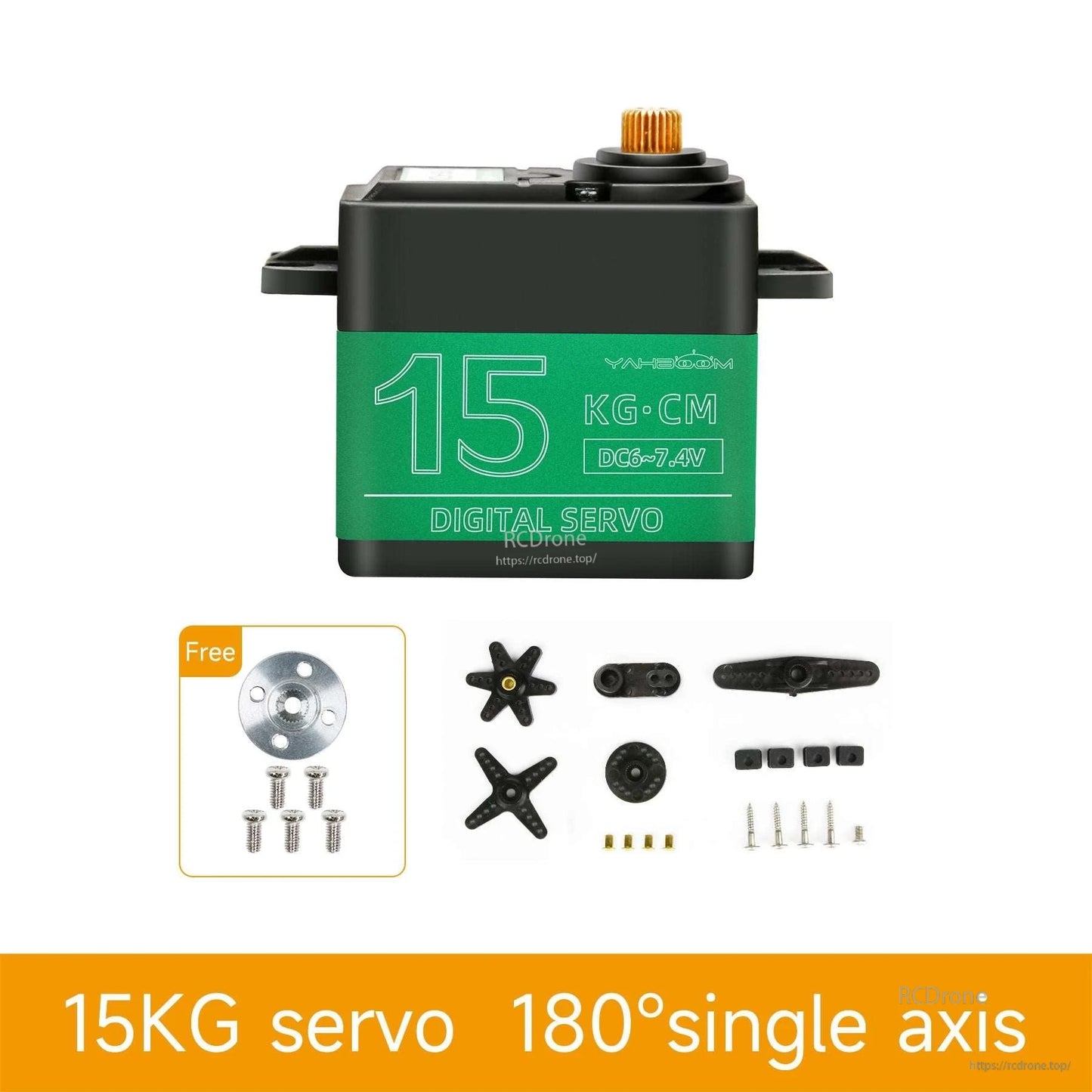 15KG digital servo with accessory pack and round metal servo horn plate; 180° single axis