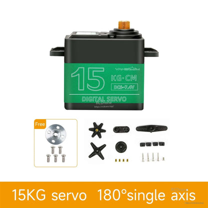 15KG digital servo with accessory pack and round metal servo horn plate; 180° single axis