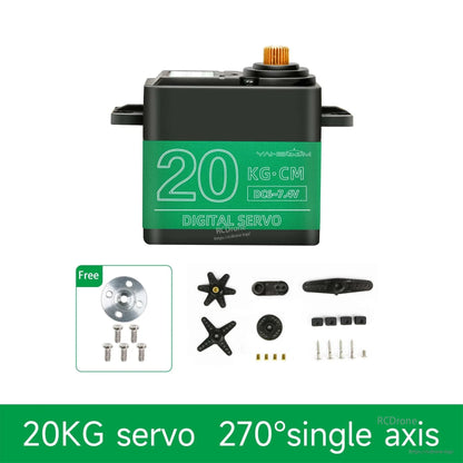 20KG digital servo with round metal servo horn plate and hardware; 270° single axis version