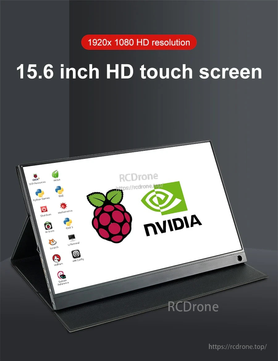 Yahboom 15.6in 1080P IPS portable touch screen monitor with fold cover stand for Raspberry Pi and Jetson