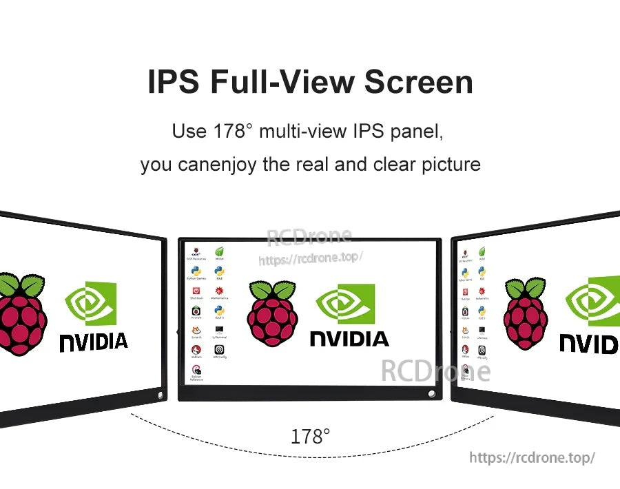 IPS full-view angle graphic indicating 178-degree viewing on the 15.6-inch monitor