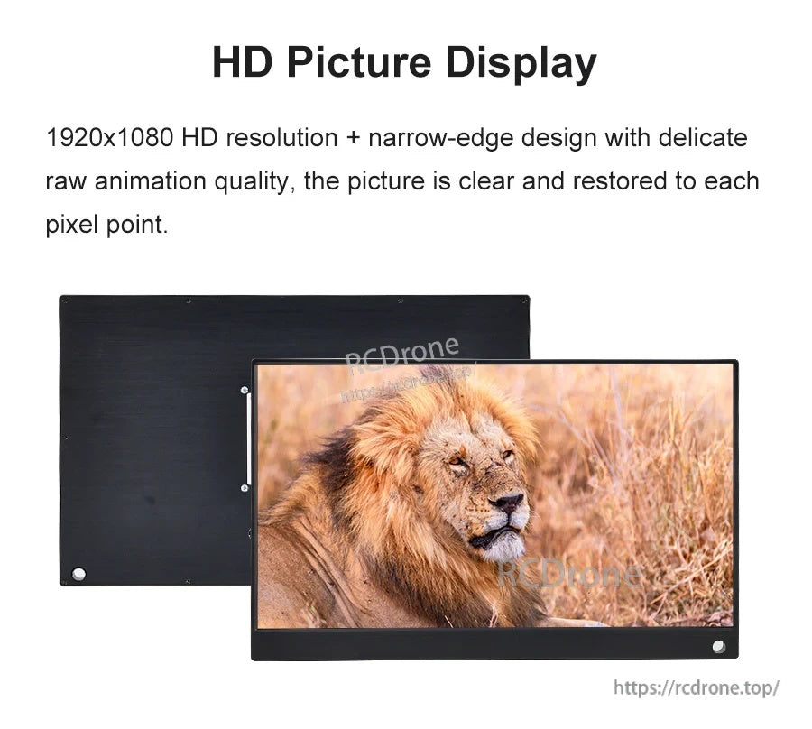 Front and back view of the 15.6-inch narrow-bezel display highlighting 1920x1080 HD picture quality