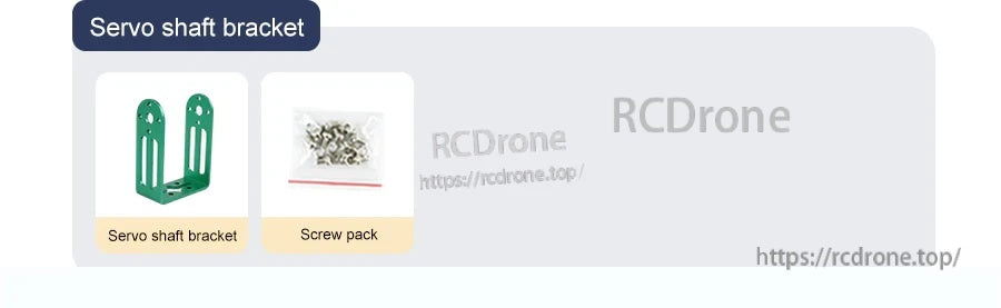 Servo shaft bracket kit contents with bracket pair and screw pack for mounting and extension