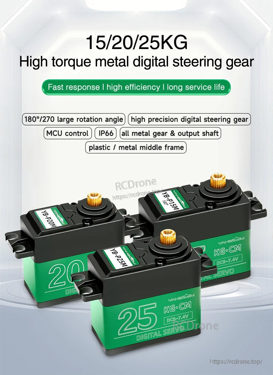 Yahboom 15/20/25KG metal digital servo lineup for DIY robots, high-torque PWM steering gear