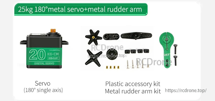 Yahboom metal digital servo with 180° single-axis rotation, plus servo horns, screws, and 25T metal rudder arm kit