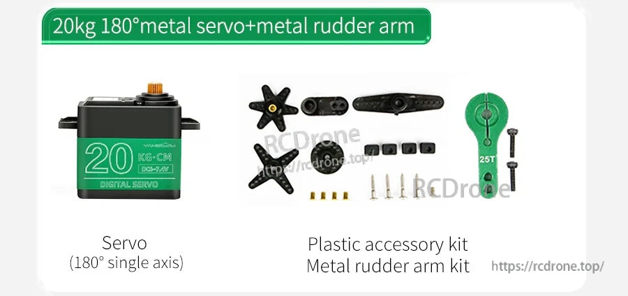 Yahboom 20kg 180° digital metal servo with metal rudder arm, servo horns, screws, and accessory kit