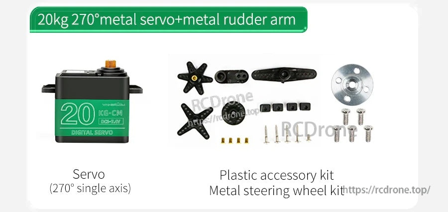 Yahboom 20kg 270° metal digital servo with horn set, screws, and metal steering wheel accessory kit