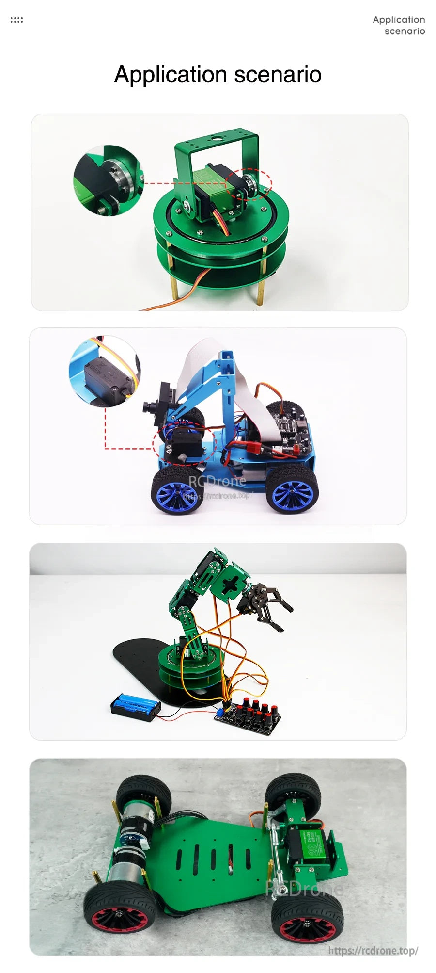 Application scenarios of a Yahboom metal digital servo used in a turntable, robotic arm car, and RC robot builds
