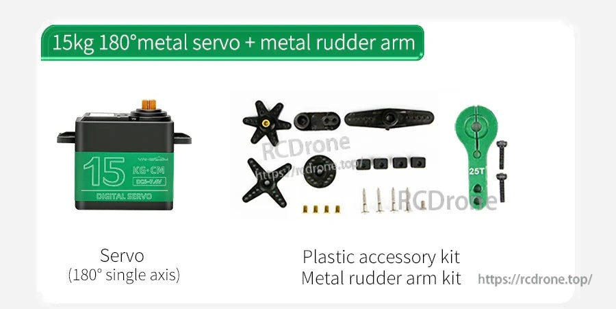 Yahboom 15kg 180° metal digital servo with plastic horn accessories, screws, and metal rudder arm kit