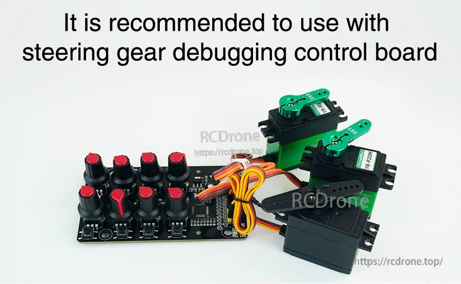 Servo debugging control board with multiple knobs connected to digital servos for quick PWM testing